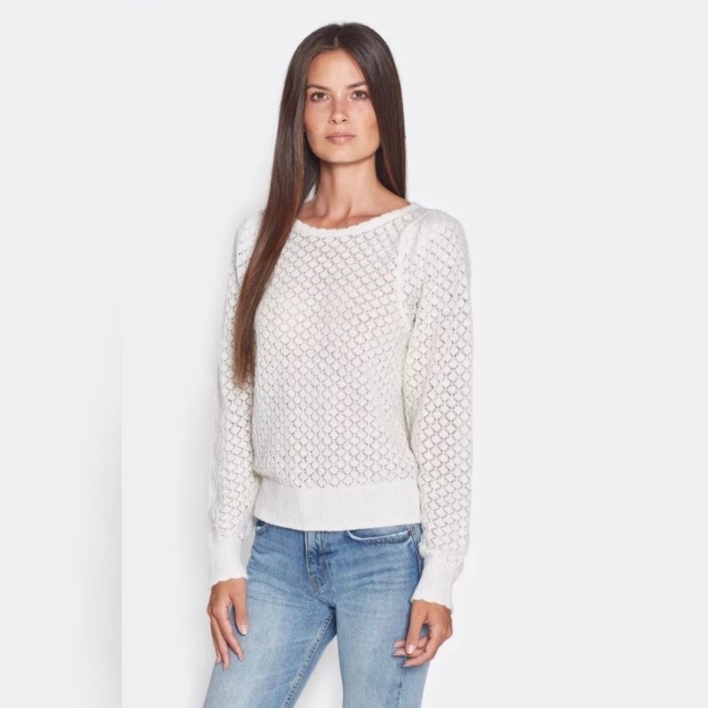 Joie Moxya Pointelle Puff Sleeve Sweater Wool Blend Size Medium